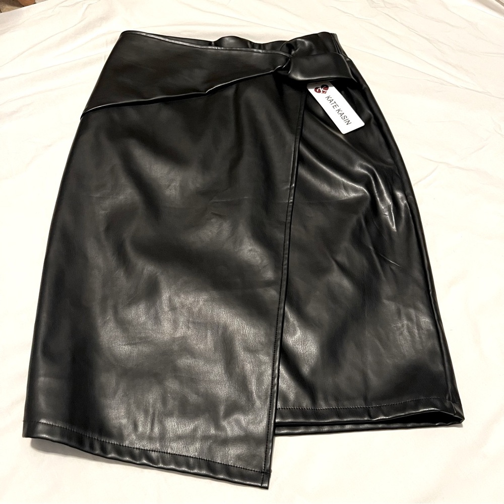 Kate Kasin Wear to Work Vegan Leather Midi Pencil Skirt Corporate Goth S NEW